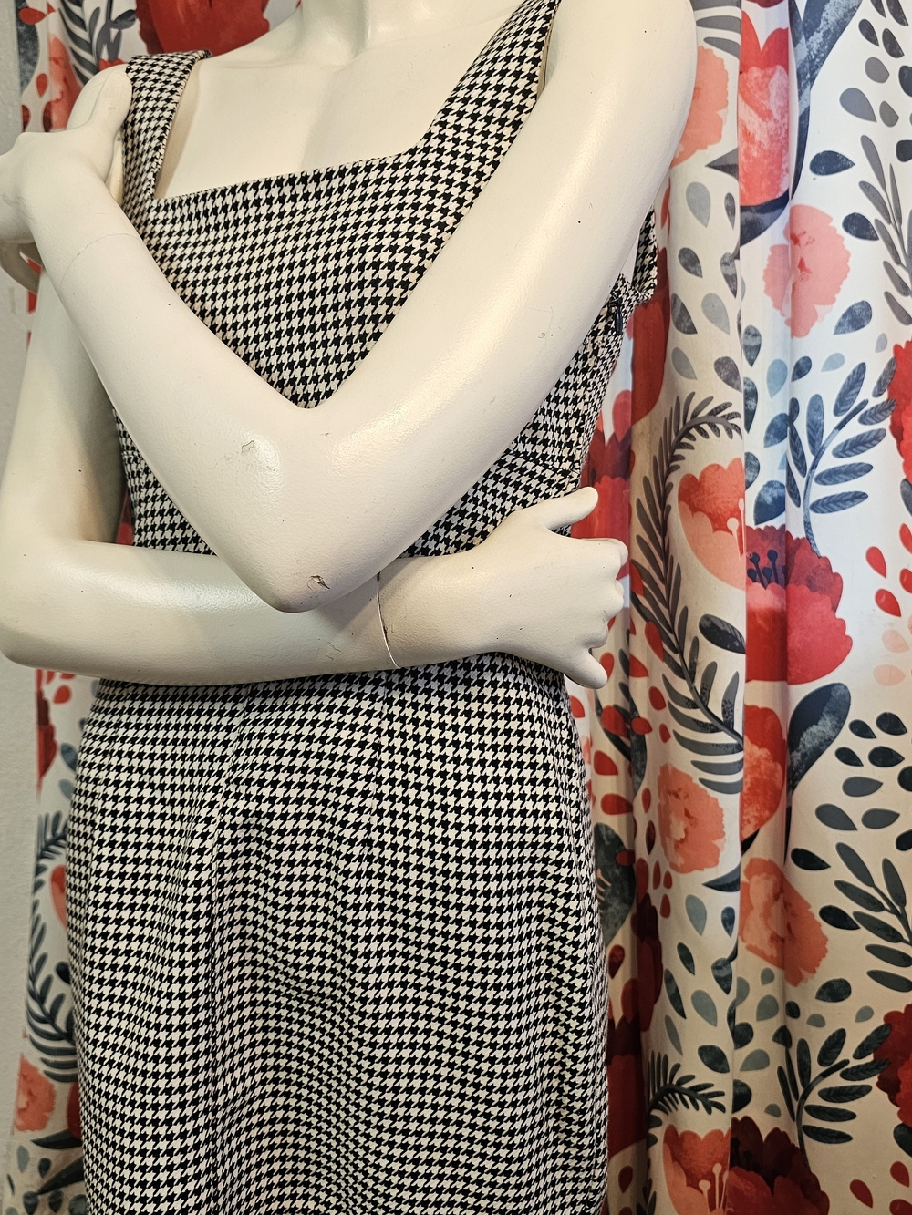 Divided Black & White Houndstooth Square Neck Mini Dress